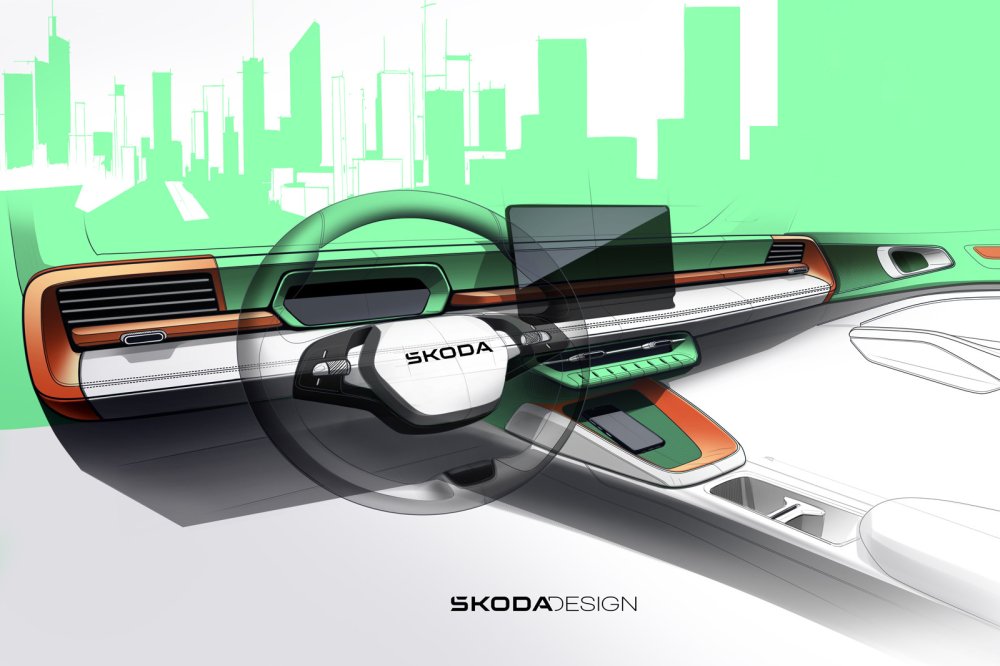 Skoda показала интерьер нового кроссовера Epiq на первых эскизах - «Skoda»